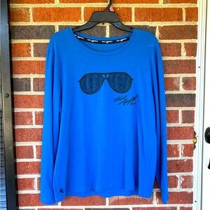 Karl Lagerfeld Blue Long Sleeve Shirt with Sunglasses Graphic size L t shirt